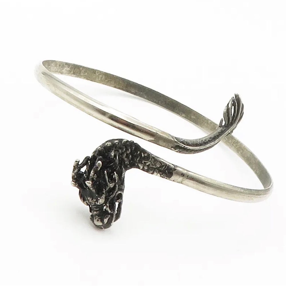 Vintage Modernist Dragon Bypass Cuff Bracelet 925 Sterling Silver